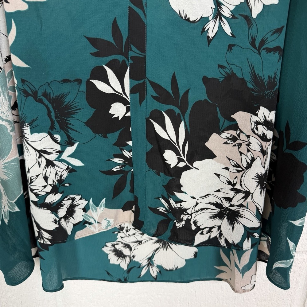 Jennifer Lopez Button Up Top Green Floral Balloon Sleeves Flowy Office Bloom XXL - Picture 3 of 13